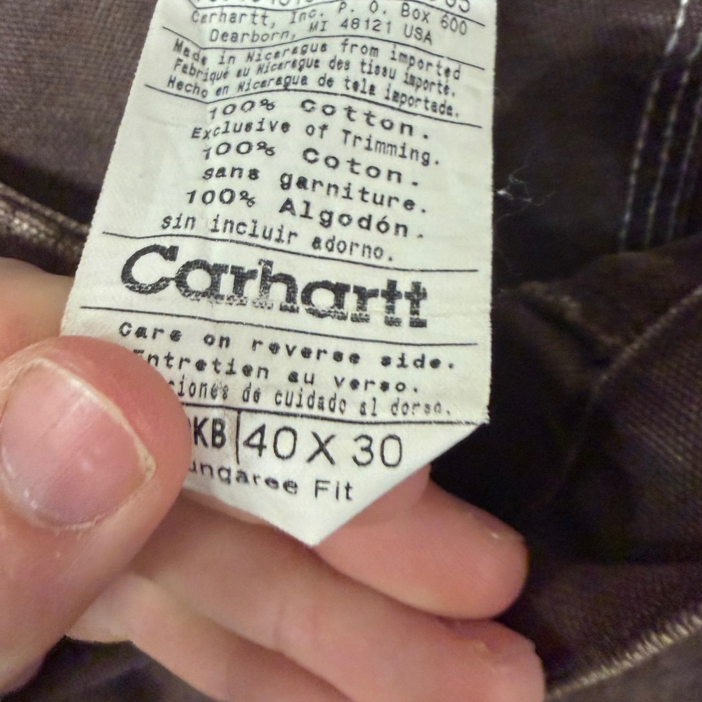 Carhartt Mens 40x30 Dark Brown Duck Canvas Dungaree Fit Carpenter Work Pants 5 - Picture 4 of 5
